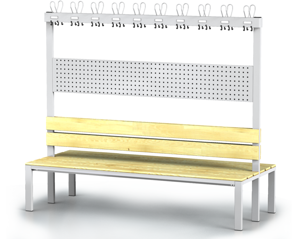 Double-sided benches with backrest and racks, spruce sticks -  basic version 1800 x 2000 x 830